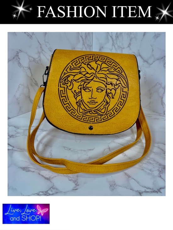 Source Unknown Handbags - A-1CS-4D: PURSE: Gold/Mustard w/Black Detailing & Crossbody Strap, EUC